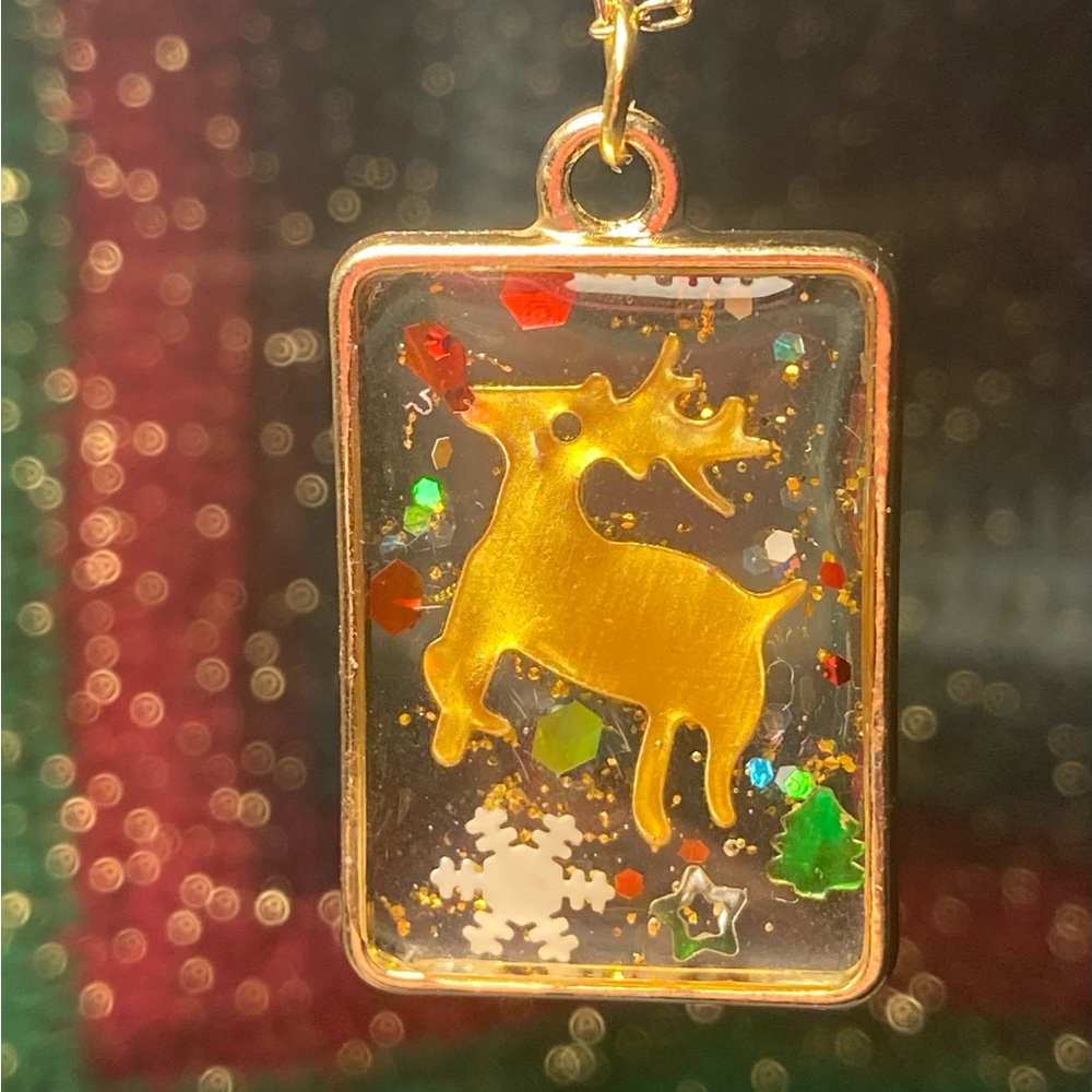 Holiday Reindeer Resin Pendant on Chain